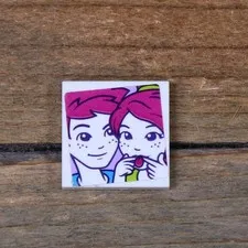 LEGO White Tile 2x2 Portrait of Male & Female w/ Tongue Sticking Out 3068pb1297