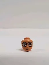 Lego - Mini Doll Head - Female Brown Eyes Smile Smirk Glasses  Nougat Tan