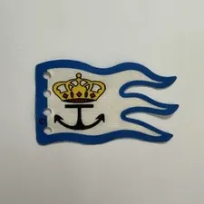 1x Vintage LEGO Fabric Flag 8x5 White Blue Crown Anchor Arms Flag 6280 6291