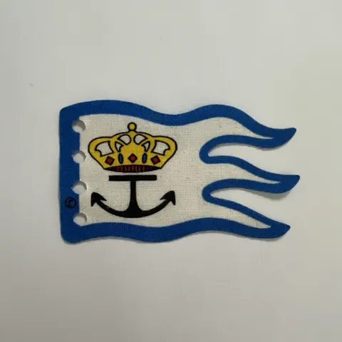 1x Vintage LEGO Fabric Flag 8x5 White Blue Crown Anchor Arms Flag 6280 6291