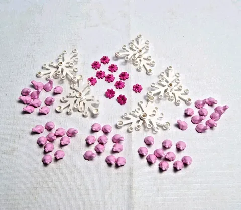50 Pink LEGO Frogs + 11 Dark Pink Flowers & White Plant Parts Lot