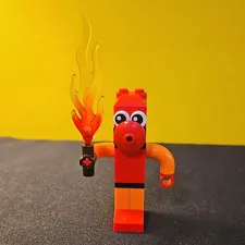 LEGO Red/Orange Minifigure Character Figure with Flame Torch Accessory