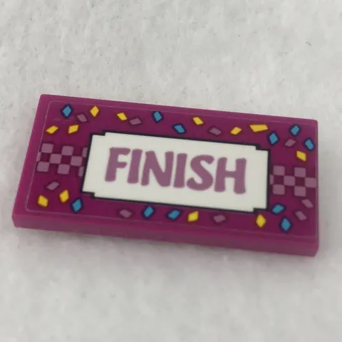 LEGO 87079pb1016 Magenta Tile 2 x 4 W/ Metallic Pink 'FINISH' Confetti Pattern