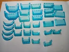 LEGO BULK LOT OF 30 TRANS LIGHT BLUE WINDSCREENS VEHICLE 2X4X2 3X6X1 2X6X2
