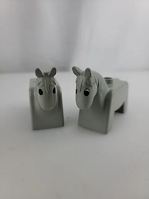 Lot Of 2 LEGO DUPLO Horse Figure Vintage Gray w/ Black Eyes