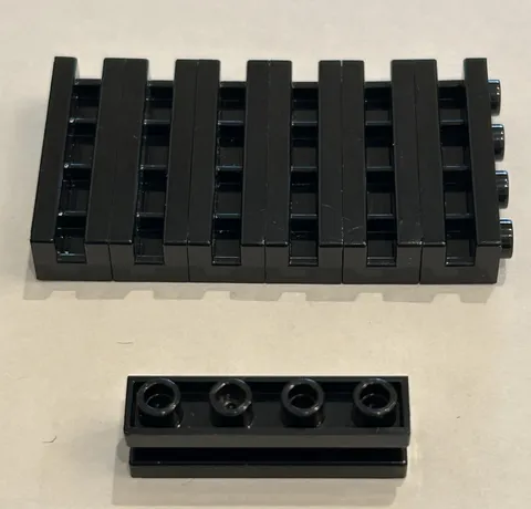 Lego 2653 1x4 modified brick with groove black x7