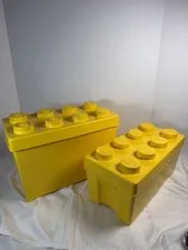 Set Of 2 LEGO Storage Brick Case 8 Stud Large Yellow Container 2012 9" & 6" Tall