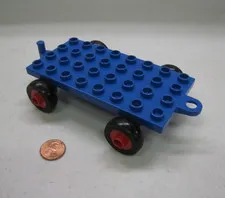 Lego Duplo Blue Car Base Vehicle 4x8 Wheels Black Tires Closed Hitch End 1970's