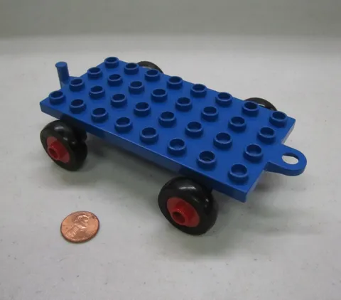 Lego Duplo Blue Car Base Vehicle 4x8 Wheels Black Tires Closed Hitch End 1970's