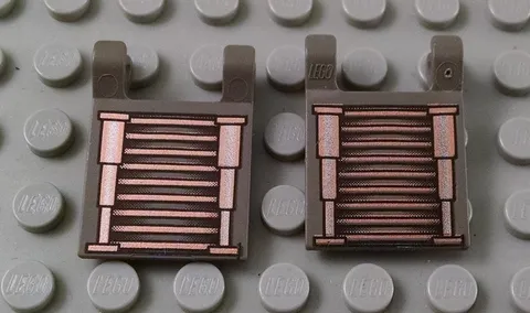 LEGO Lot of 2 Dark Gray 2x2 Flag Pieces Silver and Copper Space Circuits Pattern
