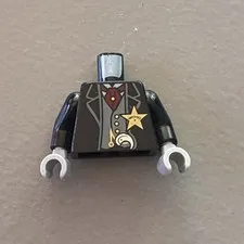 LEGO Minifigure Sheriff Torso Black Jacket Gold Star Gun Handle Body Western