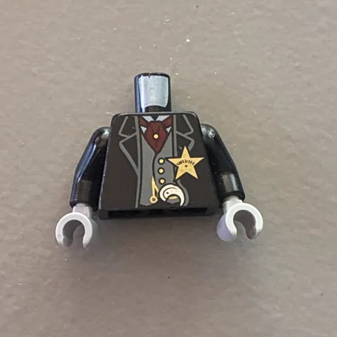 LEGO Minifigure Sheriff Torso Black Jacket Gold Star Gun Handle Body Western