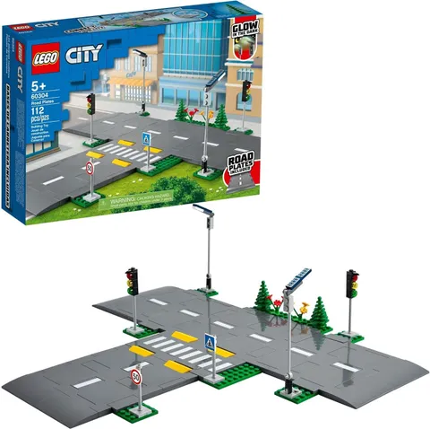 LEGO City Road Plates - Building Toy Set, Featuring Traffic Lights, Trees 60304™