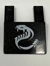 Lego - 1x Flag 2x2 Trapezoid Black Dragon Pattern Both Sides
