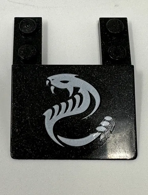 Lego - 1x Flag 2x2 Trapezoid Black Dragon Pattern Both Sides