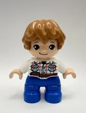 Lego Duplo Figure Boy, White Plaid Shirt, Blue Pants 10879