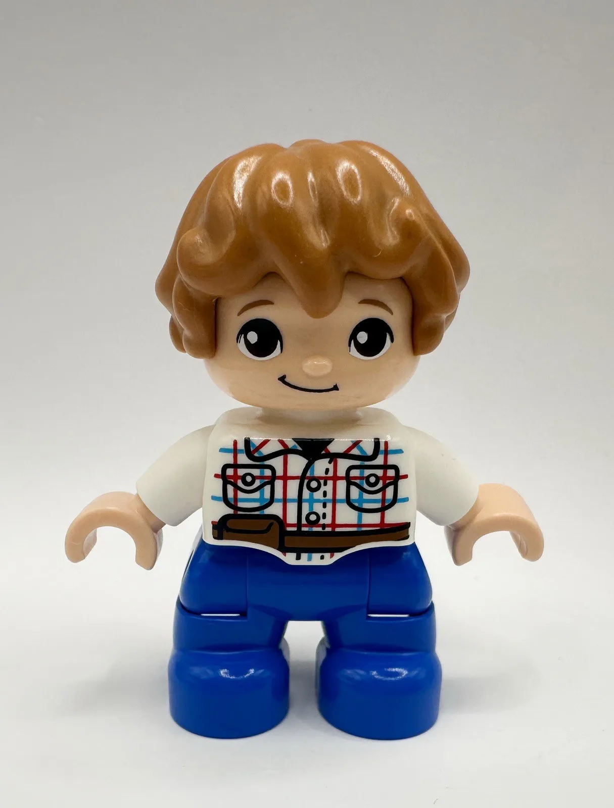 Lego Duplo Figure Boy, White Plaid Shirt, Blue Pants 10879