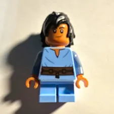 LEGO Minifigure w/ Light Blue Outfit, Black Hair & Brown Belt