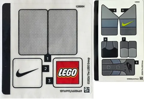 LEGO STICKER SHEET #1 + #2 ONLY 43025 NIKE AIR MAX 95 from set New
