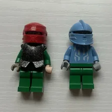 LEGO Knights/Armor Minifigures Lot of 2 with Helmets, Green Legs Red & Blue