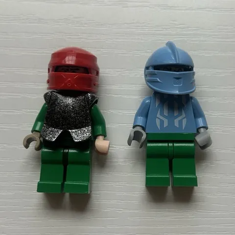 LEGO Knights/Armor Minifigures Lot of 2 with Helmets, Green Legs Red & Blue