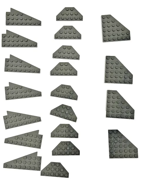 LEGO Dark Grey Wedge Plate Lot of 20 - 3x6 Cut Corner 2419, 6x6 6106, 3x12 Wings