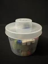 Vintage 2002 LEGO Pick-A-Brick Cup + Assorted LEGO Pieces