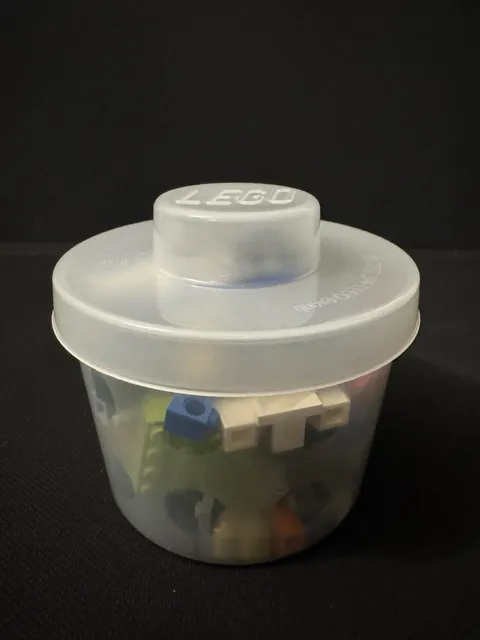 Vintage 2002 LEGO Pick-A-Brick Cup + Assorted LEGO Pieces