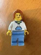 Lego Minifigure Bus Passenger Female Bright Light Blue Jacket White Shirt