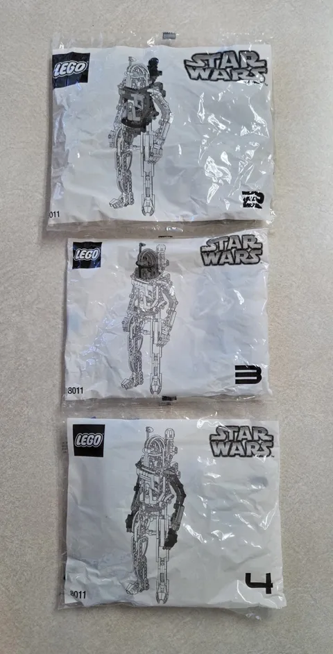 Vintage 2002 LEGO Star Wars 8011 Jango Fett Incomplete Set Sealed Bags 2 3 4