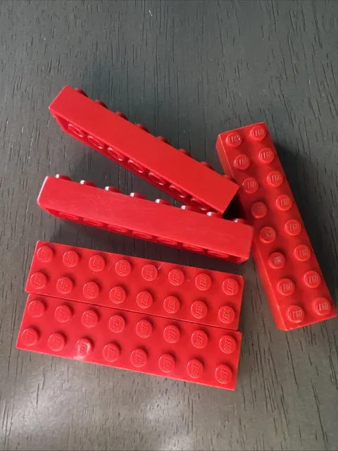 LEGO 3007 Red Brick 2 x 8 - 5 Pieces Dented