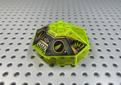LEGO Vintage Piece 2418 Trans Neon Green Octagonal Windscreen Cockpit Printed