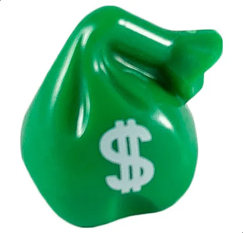 LEGO Green Minifigure, Utensil Sack / Bag with Handle with White '$' (Money) Pat
