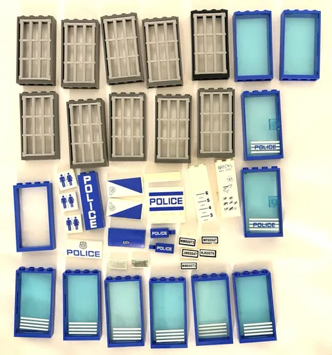 Genuine LEGO Police Parts Lot Windows Doors Jail Signs Computers City 45 Pc