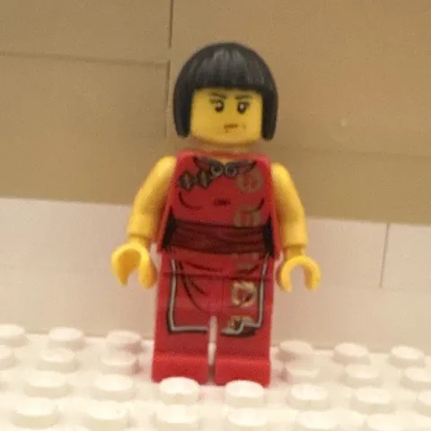 LEGO Minifigures Minifigure w/ Red Outfit & Black Hair Plastic