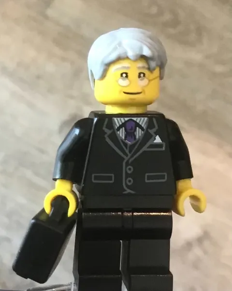 LEGO Minifig Older Businessman Lawyer Salesman Grandfather Broker, Black Suit