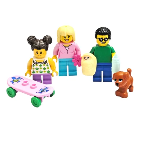 Lego Family Minifigure Lot - 4 Mini Figures w/ Accessories Mom Dad Baby Child