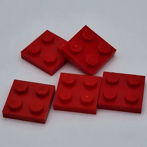 Lego - 5 Basic Red Plate 2 x 2 3022