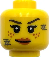 Lego New Yellow Minifigure Head Female Dark Brown Eyebrows Part