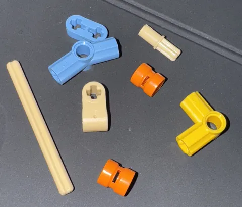 LOT of 8 - Tan Orange Yellow Blue Lego Technic Parts  - Connectors - Axle - Pin