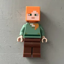 LEGO Minecraft Alex Minifigure Orange Hair Green Shirt Brown Legs