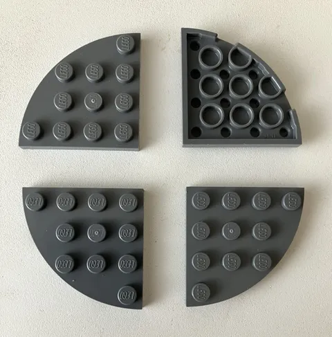 Lego 4x New Pieces Plate 4x4 Round Corner 1/4 Circle DARK BLUISH GREY #30565