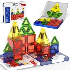 Travel Magnetic Tiles, 26pcs Mini Magnetic Bricks, STEM Travel Tui...