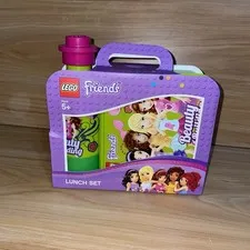 HTF New Lego Friends Green Lunch Box and Plastic Water Bottle Set 40551716