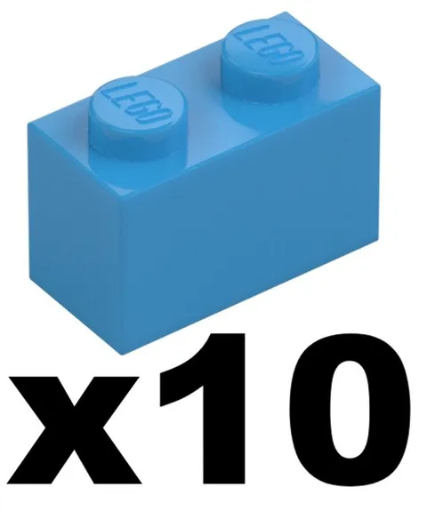 Lego New Part 3004 - Qty 10 - BRICK Dark Azure 1 x 2 Stud Pieces D908