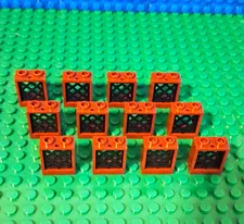 LEGO Window 1x2x2 In Brown with Black Lattice. 12 Pieces