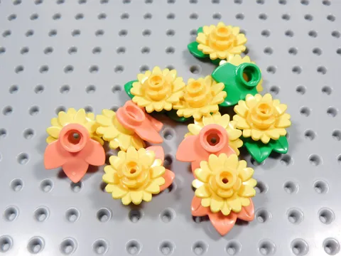 LEGO Lot of 10 Daisy Sunflower Flowers Plants Minifig Coral Bright Green BT
