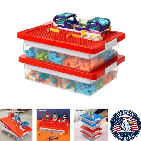 Stackable LEGO Storage Box with Built-in Baseplate - 30 Compartment Organizer