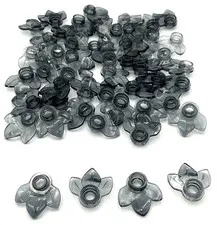 Lego 50 New Trans-Black Plants Plates Round 1 x 1 w/ 3 Layered Leaves Parts