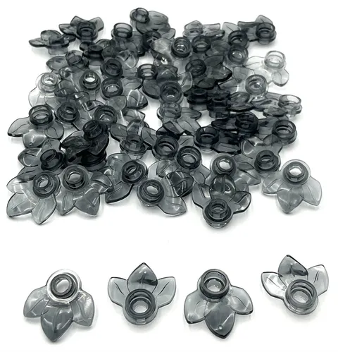 Lego 50 New Trans-Black Plants Plates Round 1 x 1 w/ 3 Layered Leaves Parts